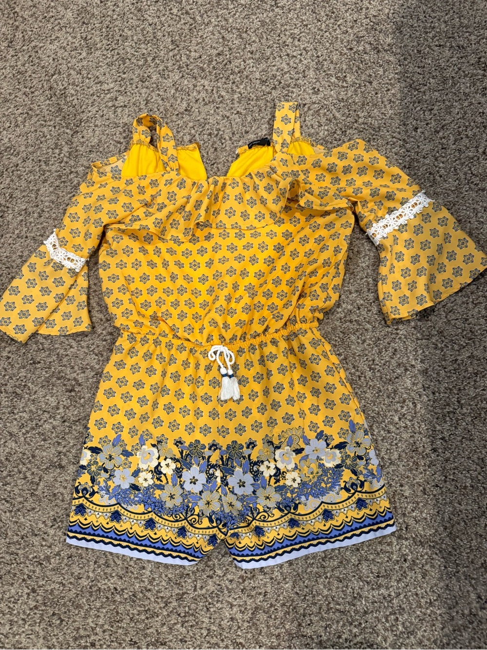 My Michelle Yellow Floral Cold-Shoulder Romper